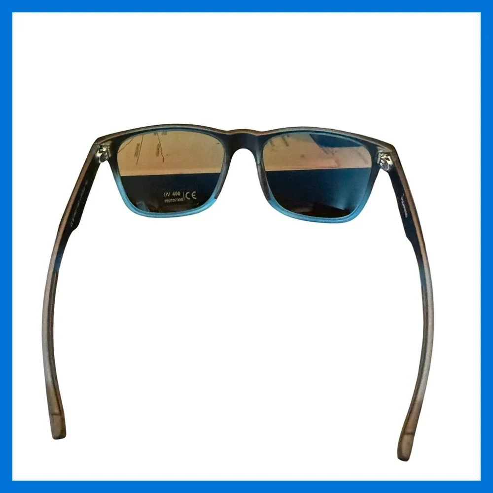 NWOT Matte Black Square Polarized Sunglasses Blue Mirrored Lens UV400 PS27 Case